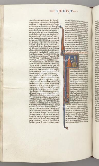 Fol. 382v, Maccabees II, historiated initial F, a golden chalice presented to a Jew, c. 1275-1300. Creator: Unknown.