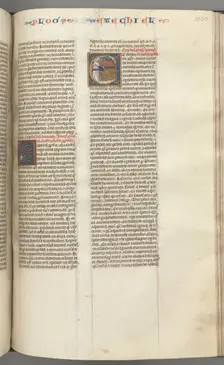 Fol. 320r, Ezechiel, historiated initial E, a sleeping Ezechiel with his vision of the four beasts.. Creator: Unknown