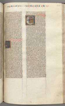 Fol. 320r, Ezechiel, historiated initial E, a sleeping Ezechiel with his vision of the four beasts.. Creator: Unknown