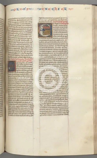 Fol. 320r, Ezechiel, historiated initial E, a sleeping Ezechiel with his vision of the four beasts.. Creator: Unknown.