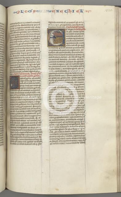 Fol. 320r, Ezechiel, historiated initial E, a sleeping Ezechiel with his vision of the four beasts.. Creator: Unknown.