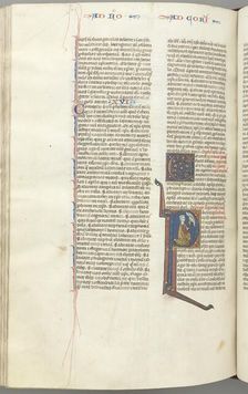 Fol. 440v, Corinthians I, historiated initial P, Paul kneeling talking to the bust of God above, c. Creator: Unknown