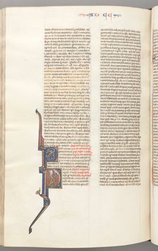 Fol. 445v, Corinthians II, historiated initial P, Paul standing with a sword…, c. 1275-1300. Creator: Unknown