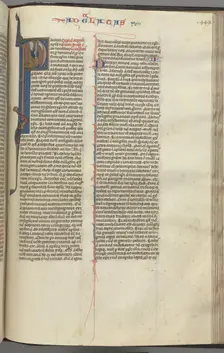 Fol. 449r, Galatians, historiated initial P, Paul seated with a sword…, c. 1275-1300. Creator: Unknown
