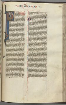 Fol. 449r, Galatians, historiated initial P, Paul seated with a sword…, c. 1275-1300. Creator: Unknown