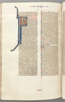 Fol. 453v, Colossians, historiated initial P, Paul standing talking to the bust of God above, c. 127 Creator: Unknown