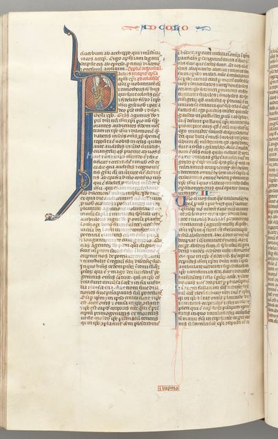Fol. 453v, Colossians, historiated initial P, Paul standing talking to the bust of God above, c. 127 Creator: Unknown.