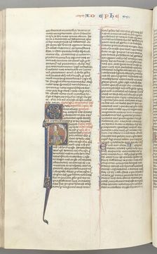 Fol. 450v, Ephesians, historiated initial P, Paul seated with a sword, the bust of God above, c. 127 Creator: Unknown