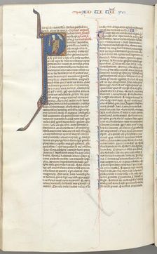Fol. 457v, Timothy II, historiated initial P, Paul talking to the bust of God above, c. 1275-1300. Creator: Unknown