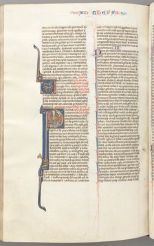 Fol. 454v,Thessalonians I, historiated initial P, Paul seated with a sword and a book..., c. 1275-13 Creator: Unknown