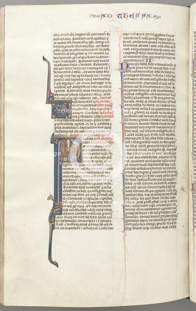 Fol. 454v,Thessalonians I, historiated initial P, Paul seated with a sword and a book..., c. 1275-13 Creator: Unknown.