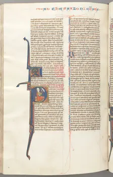 Fol. 455v, Thessalonians II, historiated initial P, Paul seated with a sword..., c. 1275-1300. Creator: Unknown