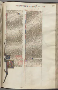 Fol. 456r, Timothy I, historiated initial P, Paul seated, c. 1275-1300. Creator: Unknown