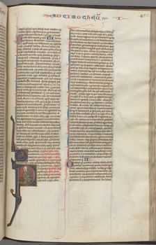 Fol. 456r, Timothy I, historiated initial P, Paul seated, c. 1275-1300. Creator: Unknown