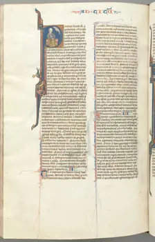 Fol. 458v, Titus, historiated initial P, Paul seated with a sword, c. 1275-1300. Creator: Unknown