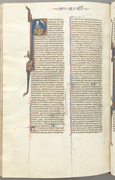 Fol. 458v, Titus, historiated initial P, Paul seated with a sword, c. 1275-1300. Creator: Unknown