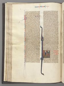 Fol. 46v, Numbers, historiated initial L, Moses with horns, kneeling before God, c. 1275-1300. Creator: Unknown