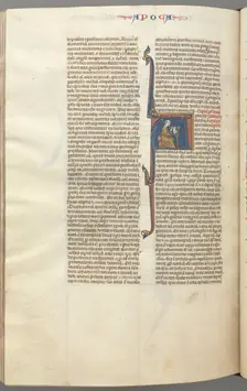 Fol. 482v, Revelations, historiated initial A, John seated at a desk writing..., c. 1275-1300. Creator: Unknown