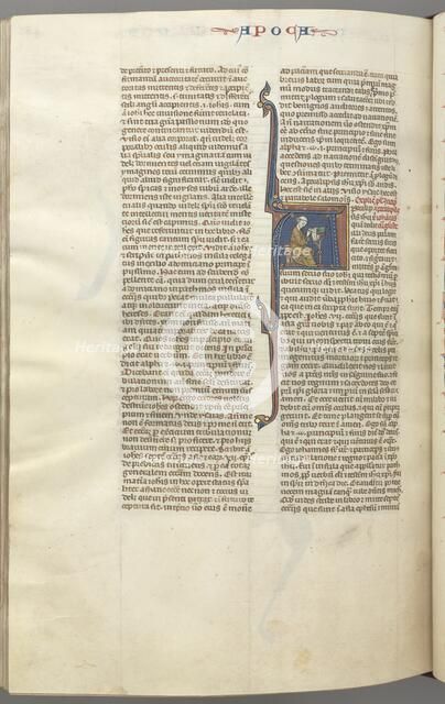 Fol. 482v, Revelations, historiated initial A, John seated at a desk writing..., c. 1275-1300. Creator: Unknown.