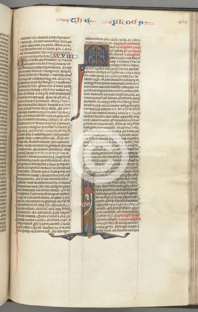 Fol. 404r, Mark, historiated initial I, Mark standing with a scroll, c. 1275-1300. Creator: Unknown.