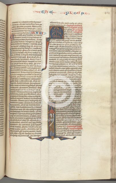 Fol. 404r, Mark, historiated initial I, Mark standing with a scroll, c. 1275-1300. Creator: Unknown.