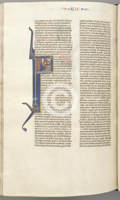 Fol. 412v, Luke, historiated initial F, Luke praying at an altar, bust of God above, c. 1275-1300. Creator: Unknown.
