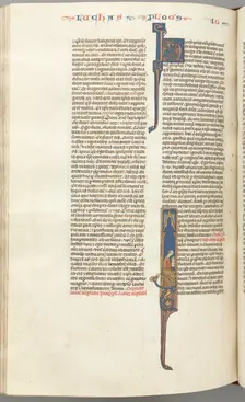 Fol. 425v, John, historiated initial I, John seated writing, c. 1275-1300. Creator: Unknown