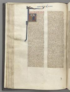 Fol. 62v, Deuteronomy, historiated initial H, Moses with horns and scroll preaching..., c. 1275-1300 Creator: Unknown