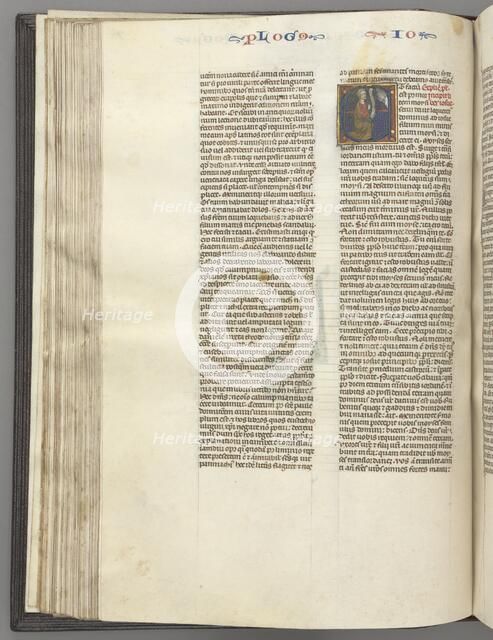 Fol. 76v, Joshua, historiated initial E, Joshua with a scroll kneeling before God, c. 1275-1300. Creator: Unknown.