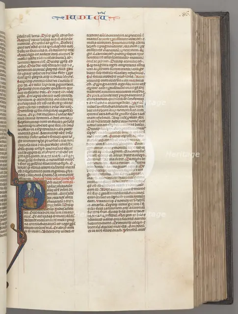 Fol. 86r, Judges, historiated initial R, Judah seated with a book talking to God, c. 1275-1300. Creator: Unknown.