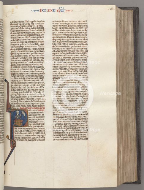 Fol. 86r, Judges, historiated initial R, Judah seated with a book talking to God, c. 1275-1300. Creator: Unknown.
