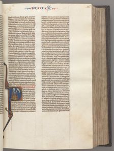 Fol. 86r, Judges, historiated initial R, Judah seated with a book talking to God, c. 1275-1300. Creator: Unknown