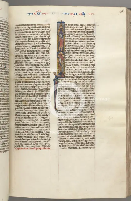 Fol. 96r, Ruth, Historiated Initial I with Elimilech and Naomi., c. 1275-1300. Creator: Unknown.