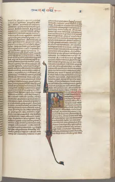 Fol. 98r, Kings I, historiated initial F, Elkanah and Hannah kneeling before an altar..., c. 1275-13 Creator: Unknown