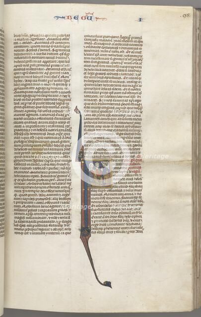 Fol. 98r, Kings I, historiated initial F, Elkanah and Hannah kneeling before an altar..., c. 1275-13 Creator: Unknown.