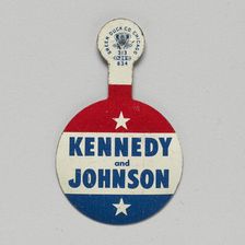 Folding tab button for Kennedy - Johnson 1960 presidential campaign, 1960. Creator: Green Duck Company