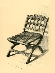 Folding-Chair, Walnut Wood 16th-17th centuries?, (1881). Creator: Frederick Albert Slocombe