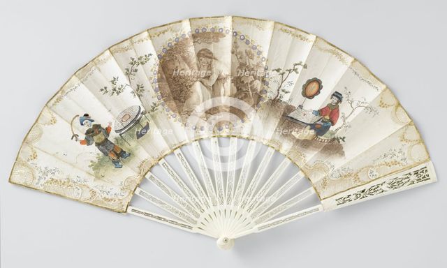 Folding fan decorated with figures, c.1790.  Creators: Francis Wheatley, Unknown.