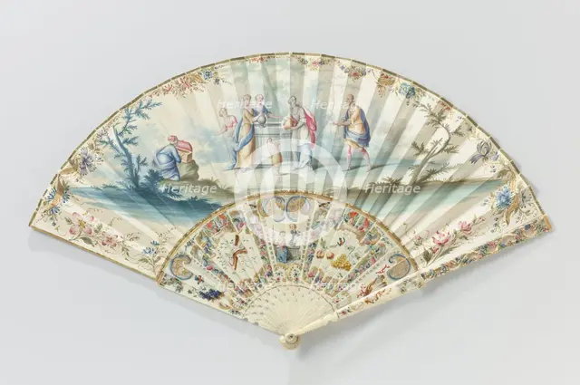 Folding fan with Eliezer and Rebecca at the well, c.1745-c.1755. Creator: Anon.