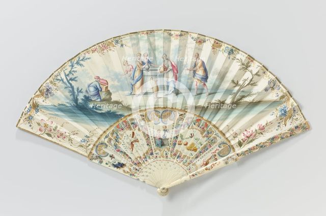 Folding fan with Eliezer and Rebecca at the well, c.1745-c.1755. Creator: Anon.