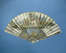 Folding fan with Eliezer and Rebecca at the well, c.1775. Creator: Anon