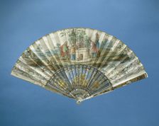 Folding fan with Eliezer and Rebecca at the well, c.1775. Creator: Anon