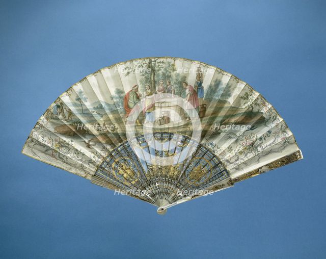 Folding fan with Eliezer and Rebecca at the well, c.1775.  Creator: Anon.