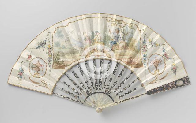 Folding fan with pastoral scene, c.1780-c.1790. Creator: Anon.