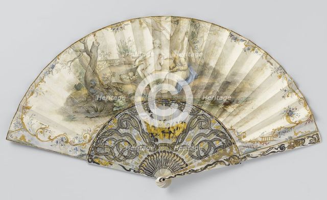 Folding fan with scene from Vertumnus & Pomona, c.1750. Creator: Anon.