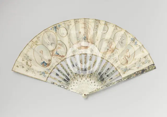 Folding fan with seated woman, c.1775-c.1780. Creator: Anon.