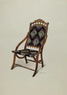 Folding Oak Chair, c. 1937. Creator: Florence Truelson