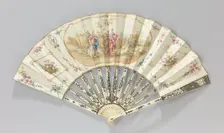 Folding paper fan with the meeting of Ruth and Boaz during the corn harvest, c.1780-c.1795. Creator: Anon
