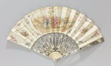 Folding paper fan with the meeting of Ruth and Boaz during the corn harvest, c.1780-c.1795. Creator: Anon