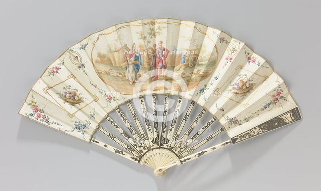 Folding paper fan with the meeting of Ruth and Boaz during the corn harvest, c.1780-c.1795.  Creator: Anon.